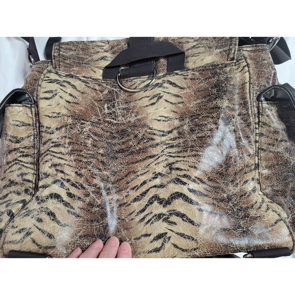 Kalencom New Orleans Faux Leather Distressed Tiger Print Diaper Bag Tote - Picture 8 of 12